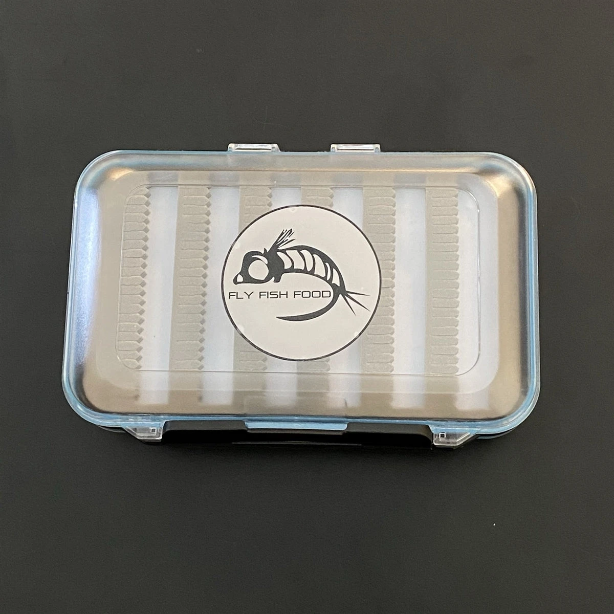 FLY FISH FOOD LOGO FLY BOX, CLEAR DOUBLE SIDED - LARGE, DRY AND NYMPH FOAM 1 FLY FISH FOOD LOGO FLY BOX, CLEAR DOUBLE SIDED - LARGE, DRY AND NYMPH FOAM